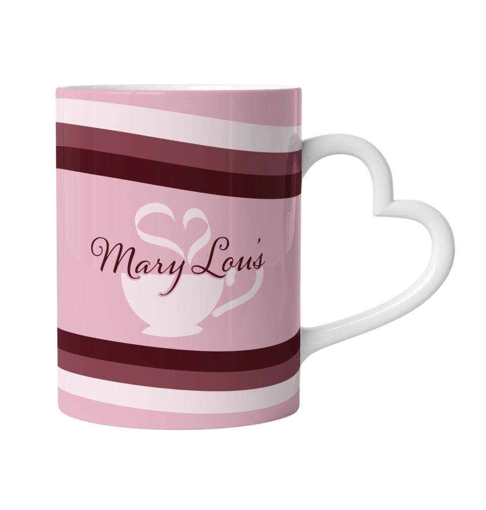mug with heart handle for mary lou's coffee